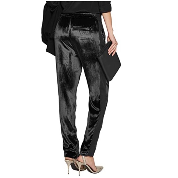 RAG & BONE Crepe Trim Zip Leg Partially Elastic Waist Velvet Alpes Pants, Black - Picture 2 of 5